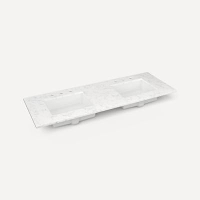 Quartz Stone Vanity Top, 61" x 3/4" x 22", Double Undercounter Sink, Three Hole