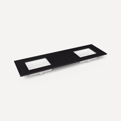 Quartz Stone Vanity Top, 73" x 3/4" x 22", Double Undercounter Sink, Three Hole