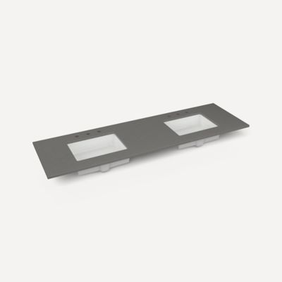 Quartz Stone Vanity Top, 73" x 3/4" x 22", Double Undercounter Sink, Three Hole