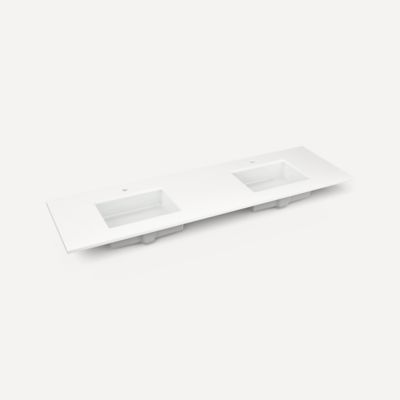 Quartz Stone Vanity Top, 73" x 3/4" x 22", Double Undercounter Sink, Single Hole