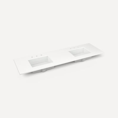 Quartz Stone Vanity Top, 73" x 3/4" x 22", Double Undercounter Sink, Three Hole