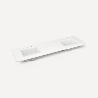 Quartz Stone Vanity Top, 73" x 3/4" x 22", Double Undercounter Sink, Three Hole