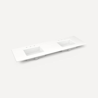 Quartz Stone Vanity Top, 73" x 3/4" x 22", Double Undercounter Sink, Three Hole