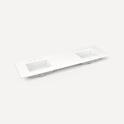 Quartz Stone Vanity Top, 73" x 3/4" x 22", Double Undercounter Sink, Three Hole
