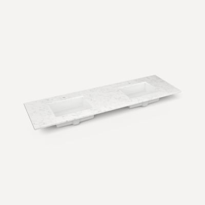 Quartz Stone Vanity Top, 73" x 3/4" x 22", Double Undercounter Sink, Single Hole