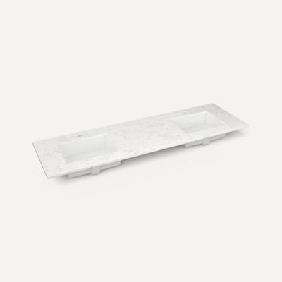 Quartz Stone Vanity Top, 73" x 3/4" x 22", Double Undercounter Sink, Single Hole