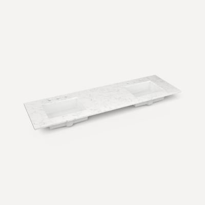Quartz Stone Vanity Top, 73" x 3/4" x 22", Double Undercounter Sink, Three Hole