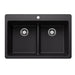 BLANCO Liven SILGRANIT 33" 50/50 Double Bowl Dual Mount Kitchen Sink with Low Divide - Coal Black