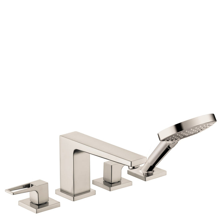 hansgrohe Metropol 4-Hole Roman Tub Set Trim with Loop Handles and 1.75 GPM Handshower