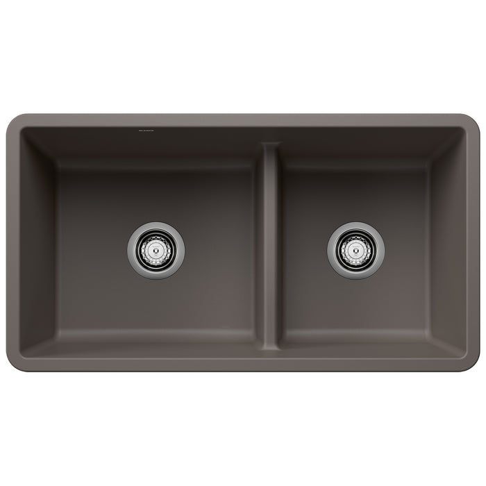 Precis SILGRANIT 33" 60/40 Reversible Double Bowl Undermount Kitchen Sink with Low Divide