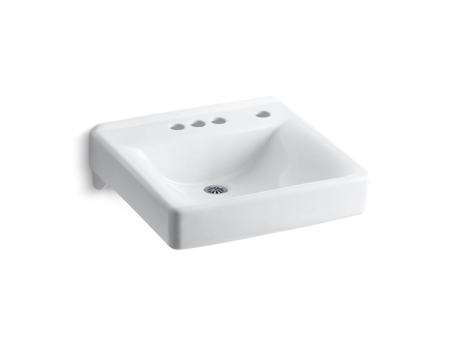 KOHLER K-2054-NR Soho 20" x 18" wall-mount/concealed arm carrier bathroom sink with 4" centerset faucet holes and right-hand soap dispenser hole