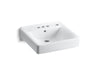 KOHLER K-2054-R Soho 20" x 18" wall-mount/concealed arm carrier arm bathroom sink with 4" centerset faucet holes and right-hand soap dispenser hole