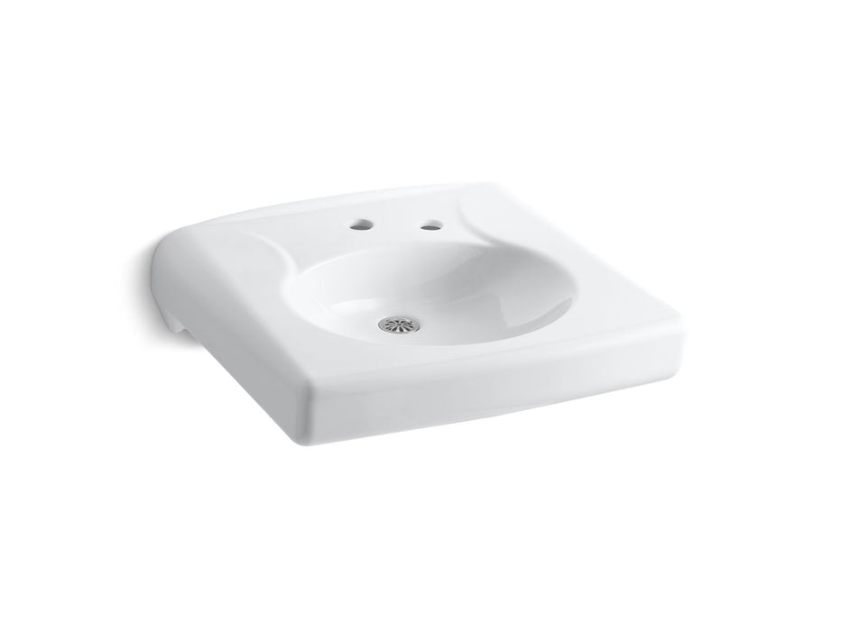KOHLER K-1997-1NR Brenham Wall-mount or concealed carrier arm mount commercial bathroom sink with single faucet hole, no overflow and right-hand soap dispenser hole