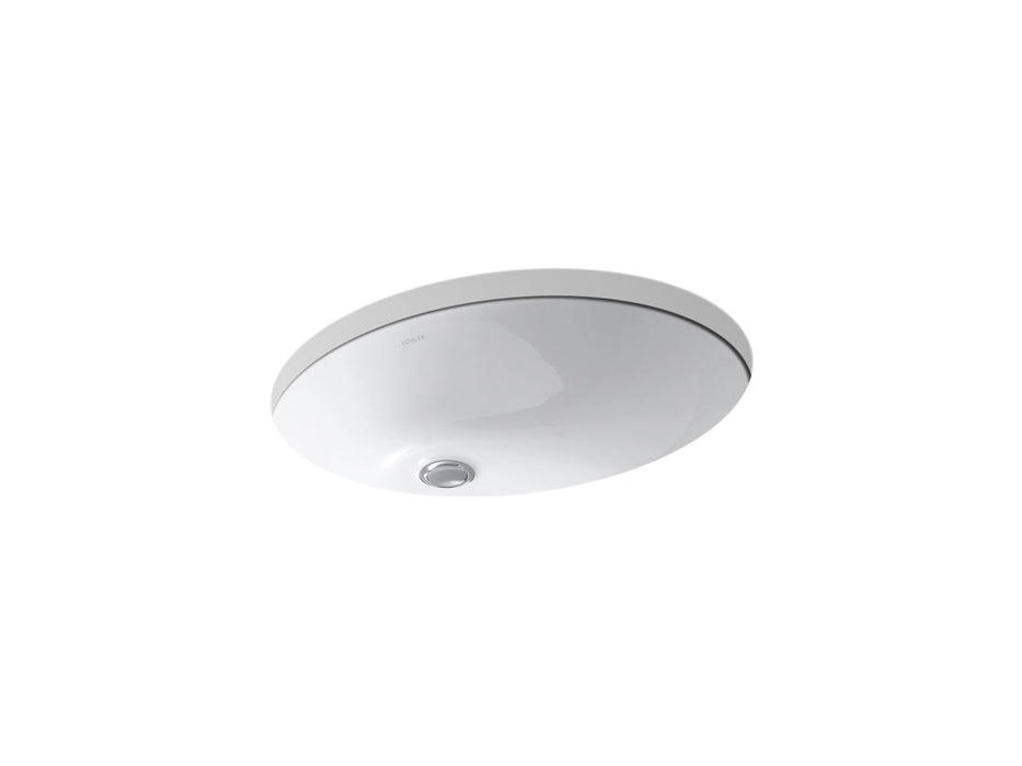 KOHLER K-2211-G Caxton 21-1/4" oval undermount bathroom sink with glazed underside, no overflow