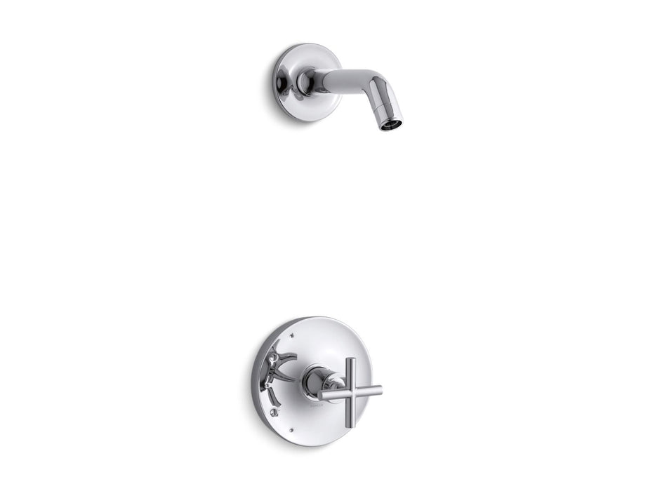 KOHLER K-TLS14422-3 Purist Rite-Temp shower trim kit with cross handle, without showerhead