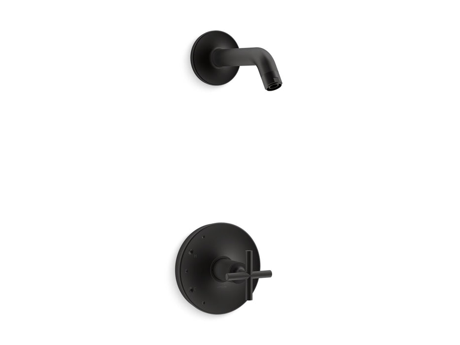 KOHLER K-TLS14422-3 Purist Rite-Temp shower trim kit with cross handle, without showerhead