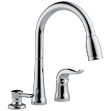 Load image into Gallery viewer, Delta 16970-DST Kate Single Handle Pull-Down Kitchen Faucet with Soap Dispenser

