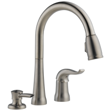 Load image into Gallery viewer, Delta 16970-DST Kate Single Handle Pull-Down Kitchen Faucet with Soap Dispenser
