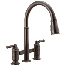 Load image into Gallery viewer, Delta Delta Broderick™: Two Handle Pull-Down Bridge Kitchen Faucet
