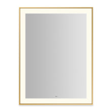 Load image into Gallery viewer, Sculpt 31-1/4” x 41-1/4” x 2-1/4&quot; lighted mirror with slim museum frame in matte gold, perimeter light pattern in 2700K color temperature (warm white), dimmable and defogger, tested and certified to California Title 24 standards and meets JA8 2016 requirements
