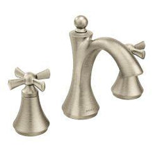 Load image into Gallery viewer, Moen T4524 Wynford 8&quot; Widespread Two Handle High-Arc Bathroom Faucet with Cross Handles in Brushed Nickel
