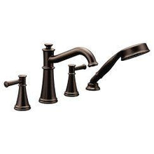 Load image into Gallery viewer, Moen T9024 Belfield Two Handle Diverter Roman Tub Faucet Includes Hand Shower in Oil Rubbed Bronze
