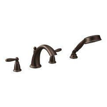 Load image into Gallery viewer, Moen T924 Brantford Two Handle Low Arc Roman Tub Faucet Includes Hand Shower in Oil Rubbed Bronze
