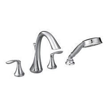 Load image into Gallery viewer, Moen T944 Eva Two Handle High Arc Roman Tub Faucet Includes Hand Shower in Chrome

