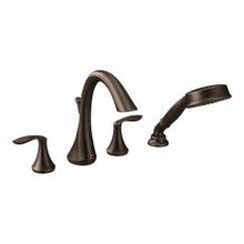Load image into Gallery viewer, Moen T944 Eva Two Handle High Arc Roman Tub Faucet Includes Hand Shower in Oil Rubbed Bronze
