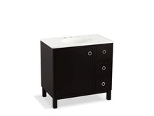 Load image into Gallery viewer, KOHLER K-99507-LGR-1WU Jacquard 36&quot; bathroom vanity cabinet with furniture legs, 1 door and 3 drawers on right
