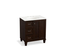 Load image into Gallery viewer, KOHLER K-99517-LGL-1WB Damask 30&quot; bathroom vanity cabinet with furniture legs, 1 door and 3 drawers on left
