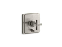 Load image into Gallery viewer, KOHLER T98757-3B-BN Pinstripe Rite-Temp(R) Pressure-Balancing Valve Trim With Diverter And Grooved Cross Handle, Valve Not Included in Vibrant Brushed Nickel
