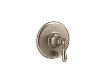 Load image into Gallery viewer, KOHLER K-T72768-9M Artifacts Rite-Temp pressure-balancing valve trim with push-button diverter and swing lever handle
