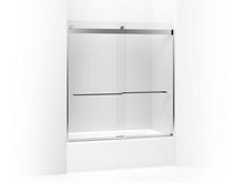 Load image into Gallery viewer, KOHLER 706007-L-SHP Levity Sliding Bath Door, 62&quot; H X 56-5/8 - 59-5/8&quot; W, With 3/8&quot; Thick Crystal Clear Glass And Square Towel Bar in Bright Polished Silver
