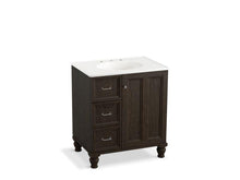 Load image into Gallery viewer, KOHLER K-99517-LGL-1WC Damask 30&quot; bathroom vanity cabinet with furniture legs, 1 door and 3 drawers on left
