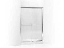 Load image into Gallery viewer, KOHLER 702208-G54-SHP Fluence Sliding Shower Door, 70-5/16&quot; H X 44-5/8 - 47-5/8&quot; W, With 1/4&quot; Thick Falling Lines Glass in Bright Polished Silver
