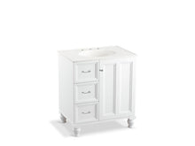 Load image into Gallery viewer, KOHLER K-99517-LGL-1WA Damask 30&quot; bathroom vanity cabinet with furniture legs, 1 door and 3 drawers on left
