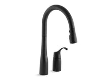 Load image into Gallery viewer, KOHLER 647-BL Simplice Two-Hole Kitchen Sink Faucet With 16-1/8&quot; Pull-Down Swing Spout, Docknetik(R) Magnetic Docking System, And A 3-Function Sprayhead Featuring Sweep(Tm) Spray in Matte Black
