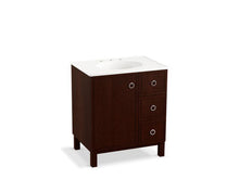 Load image into Gallery viewer, KOHLER K-99504-LGR-1WG Jacquard 30&quot; bathroom vanity cabinet with furniture legs, 1 door and 3 drawers on right
