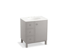 Load image into Gallery viewer, KOHLER K-99504-LGL-1WT Jacquard 30&quot; bathroom vanity cabinet with furniture legs, 1 door and 3 drawers on left
