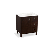 Load image into Gallery viewer, KOHLER K-99504-LGR-1WB Jacquard 30&quot; bathroom vanity cabinet with furniture legs, 1 door and 3 drawers on right
