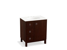 Load image into Gallery viewer, KOHLER K-99504-LGL-1WG Jacquard 30&quot; bathroom vanity cabinet with furniture legs, 1 door and 3 drawers on left

