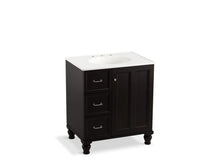 Load image into Gallery viewer, KOHLER K-99517-LGL-1WU Damask 30&quot; bathroom vanity cabinet with furniture legs, 1 door and 3 drawers on left
