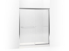 Load image into Gallery viewer, KOHLER 702206-G54-SHP Fluence Sliding Shower Door, 70-5/16&quot; H X 56-5/8 - 59-5/8&quot; W, With 1/4&quot; Thick Falling Lines Glass in Bright Polished Silver
