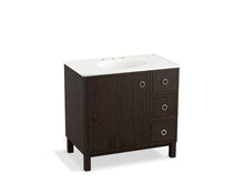Load image into Gallery viewer, KOHLER K-99507-LGR-1WC Jacquard 36&quot; bathroom vanity cabinet with furniture legs, 1 door and 3 drawers on right
