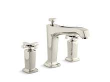 Load image into Gallery viewer, KOHLER T16237-3-SN Margaux Deck-Mount Bath Faucet Trim For High-Flow Valve With Non-Diverter Spout And Cross Handles, Valve Not Included in Vibrant Polished Nickel

