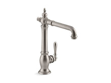 Load image into Gallery viewer, KOHLER K-99266-CP Artifacts single-hole kitchen sink faucet with 13-1/2&quot; swing spout, Victorian spout design
