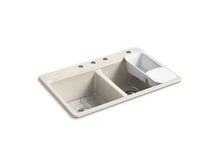Load image into Gallery viewer, KOHLER K-8679-4A2-FD Riverby 33&quot; x 22&quot; x 9-5/8&quot; top-mount double-equal kitchen sink with accessories and 4 faucet holes
