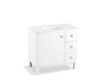 Load image into Gallery viewer, KOHLER K-99507-LGR-1WA Jacquard 36&quot; bathroom vanity cabinet with furniture legs, 1 door and 3 drawers on right
