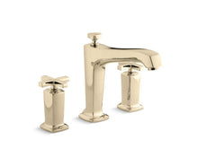 Load image into Gallery viewer, KOHLER T16236-3-AF Margaux Deck-Mount Bath Faucet Trim For High-Flow Valve With Diverter Spout And Cross Handles, Valve Not Included in Vibrant French Gold
